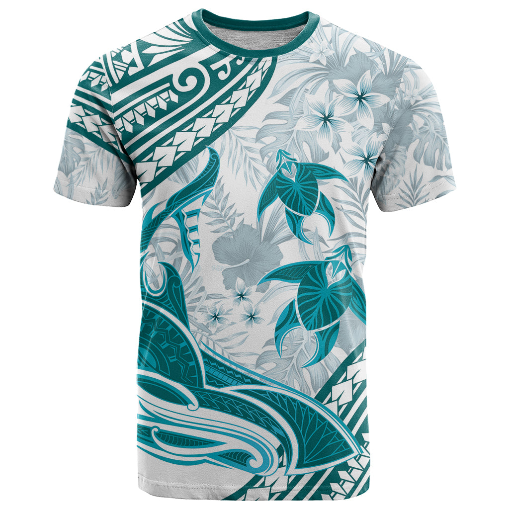 Cyan Polynesia T Shirt Polynesian Turtle Shark Tattoo Tropical Vintage LT14 Cyan - Polynesian Pride