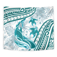 Cyan Polynesia Tapestry Polynesian Turtle Shark Tattoo Tropical Vintage