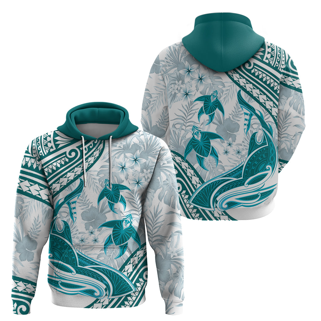 Cyan Polynesia Zip Hoodie Polynesian Turtle Shark Tattoo Tropical Vintage LT14 - Polynesian Pride