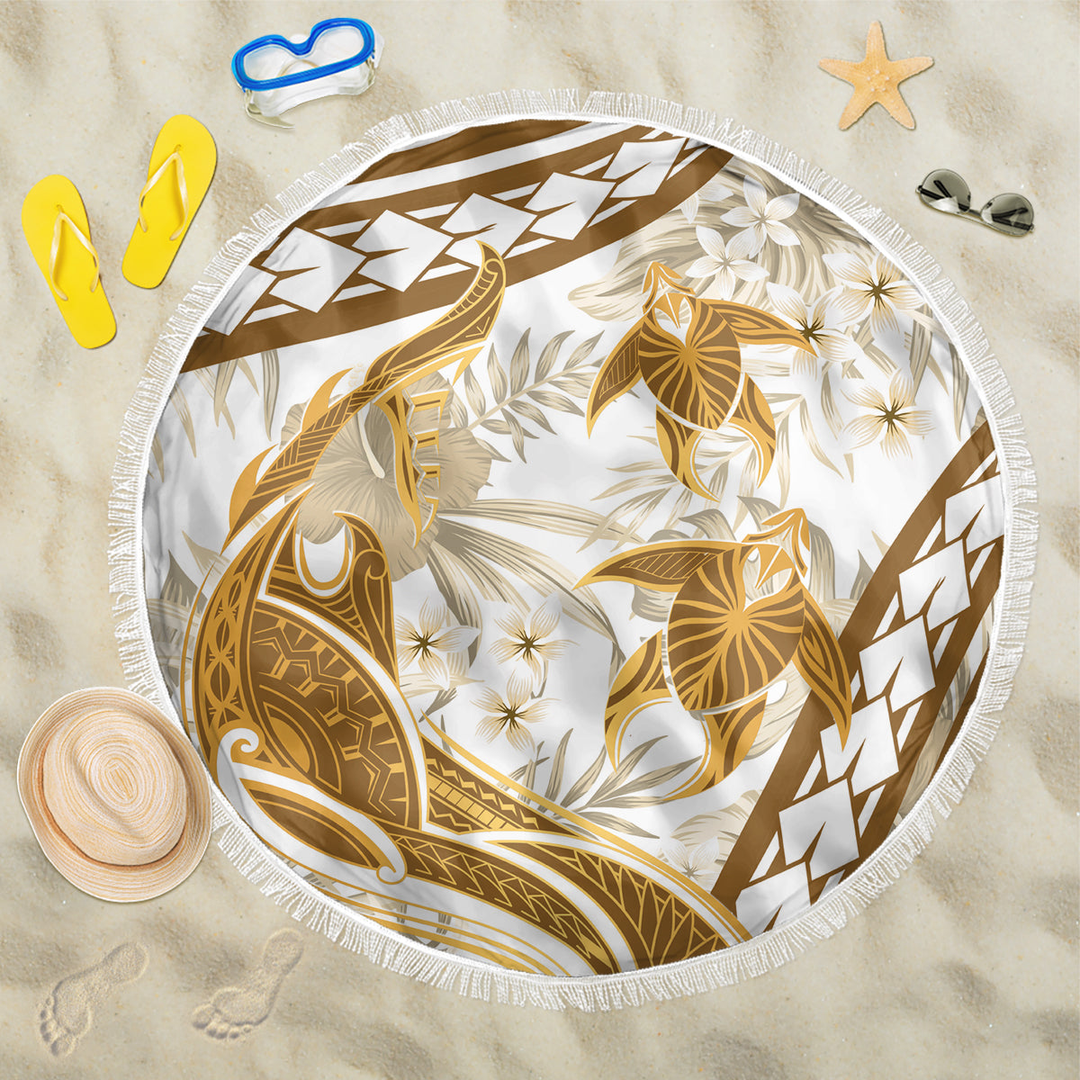 Gold Polynesia Beach Blanket Polynesian Turtle Shark Tattoo Tropical Vintage