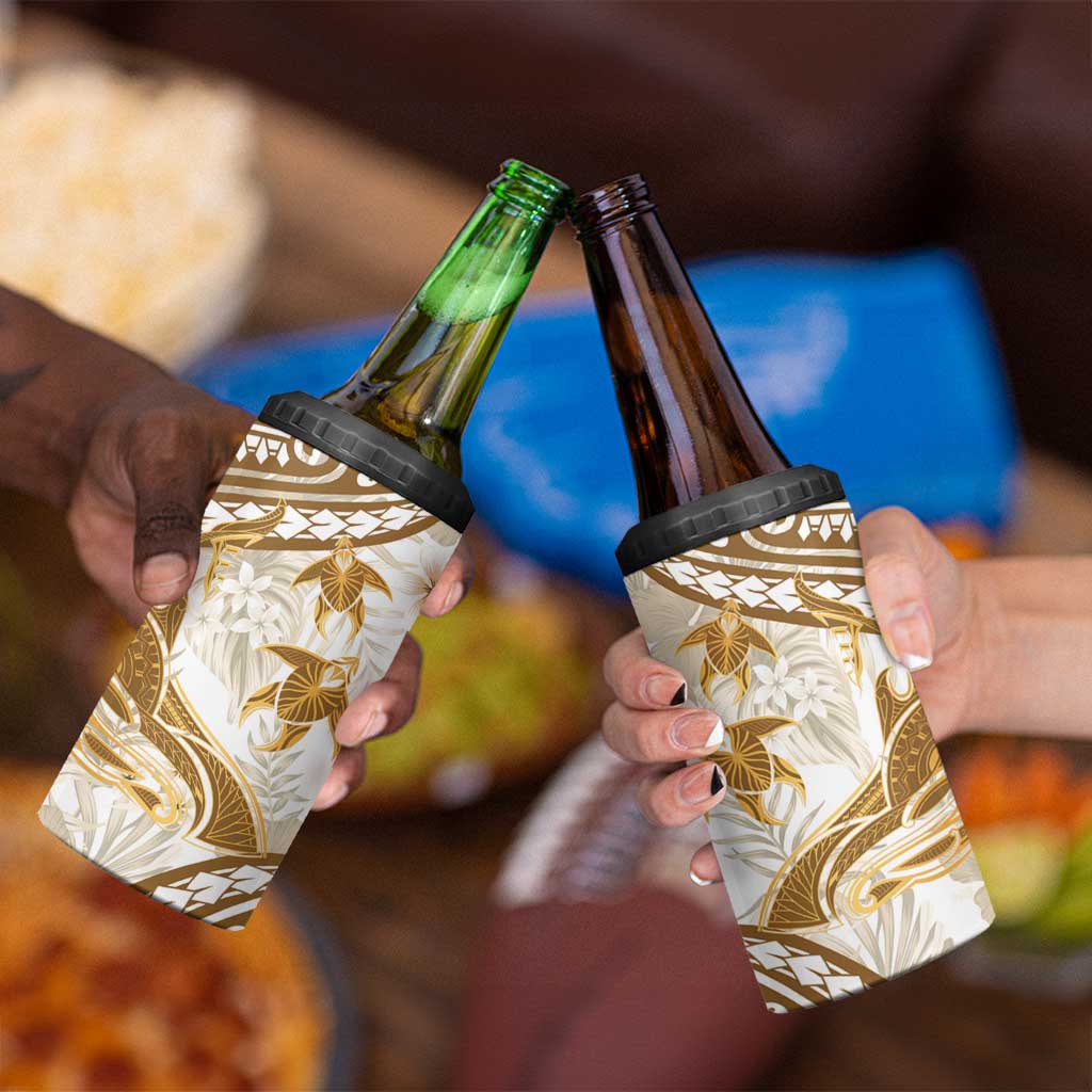 Gold Polynesia 4 in 1 Can Cooler Tumbler Polynesian Turtle Shark Tattoo Tropical Vintage