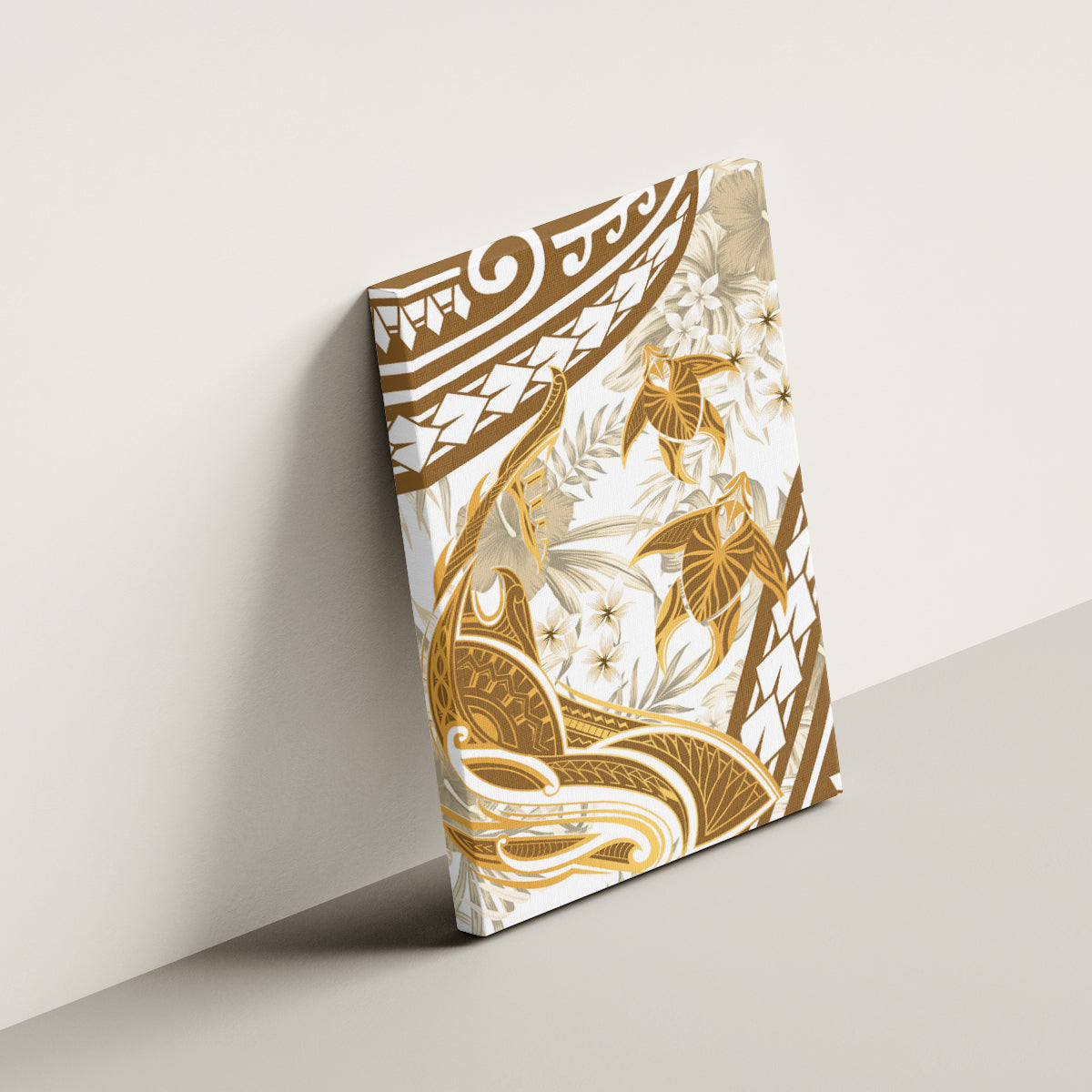 Gold Polynesia Canvas Wall Art Polynesian Turtle Shark Tattoo Tropical Vintage