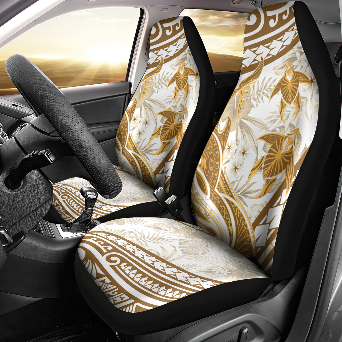 Gold Polynesia Car Seat Cover Polynesian Turtle Shark Tattoo Tropical Vintage