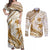 Gold Polynesia Couples Matching Off Shoulder Maxi Dress and Long Sleeve Button Shirt Polynesian Turtle Shark Tattoo Tropical Vintage LT14 Gold - Polynesian Pride