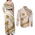 Gold Polynesia Couples Matching Off Shoulder Maxi Dress and Long Sleeve Button Shirt Polynesian Turtle Shark Tattoo Tropical Vintage LT14 - Polynesian Pride