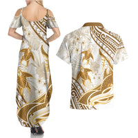 Gold Polynesia Couples Matching Summer Maxi Dress and Hawaiian Shirt Polynesian Turtle Shark Tattoo Tropical Vintage LT14 - Polynesian Pride