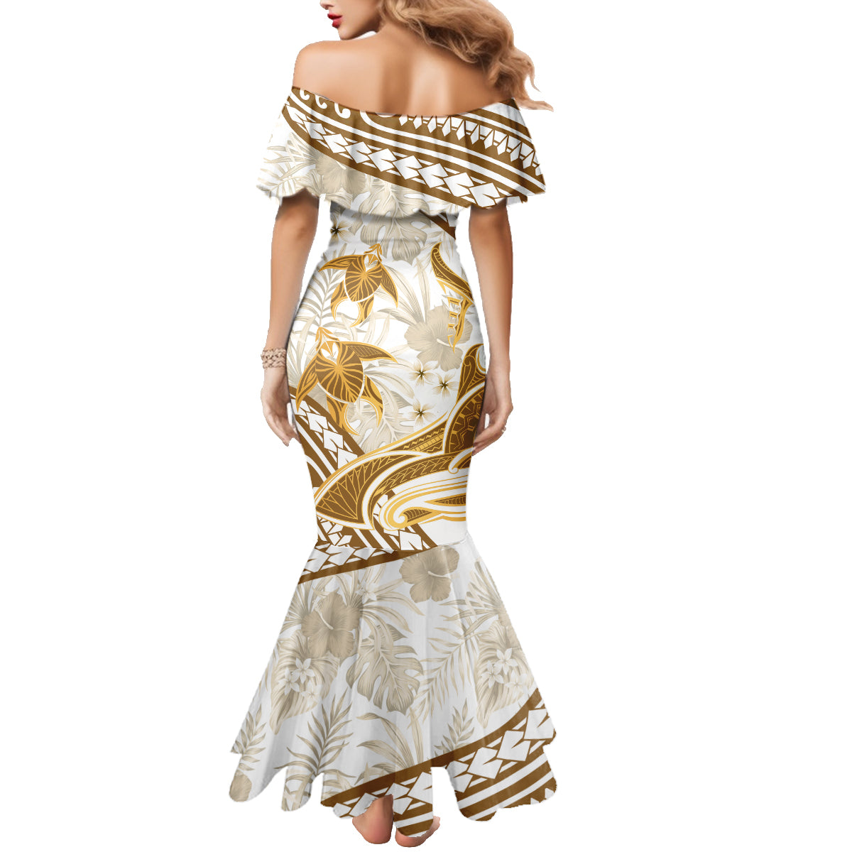 Gold Polynesia Family Matching Mermaid Dress and Hawaiian Shirt Polynesian Turtle Shark Tattoo Tropical Vintage LT14 - Polynesian Pride