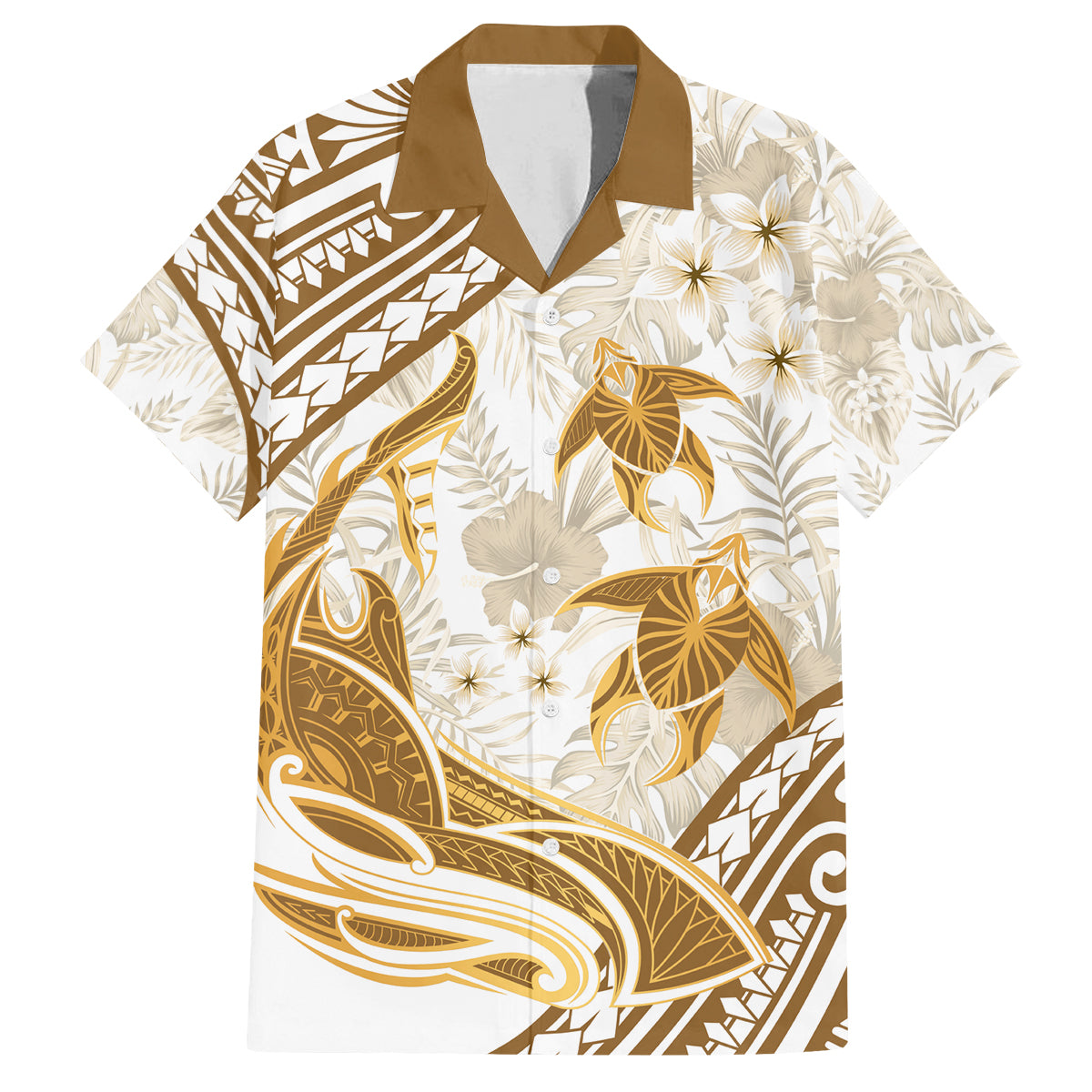 Gold Polynesia Family Matching Off Shoulder Long Sleeve Dress and Hawaiian Shirt Polynesian Turtle Shark Tattoo Tropical Vintage LT14 Dad's Shirt - Short Sleeve Gold - Polynesian Pride