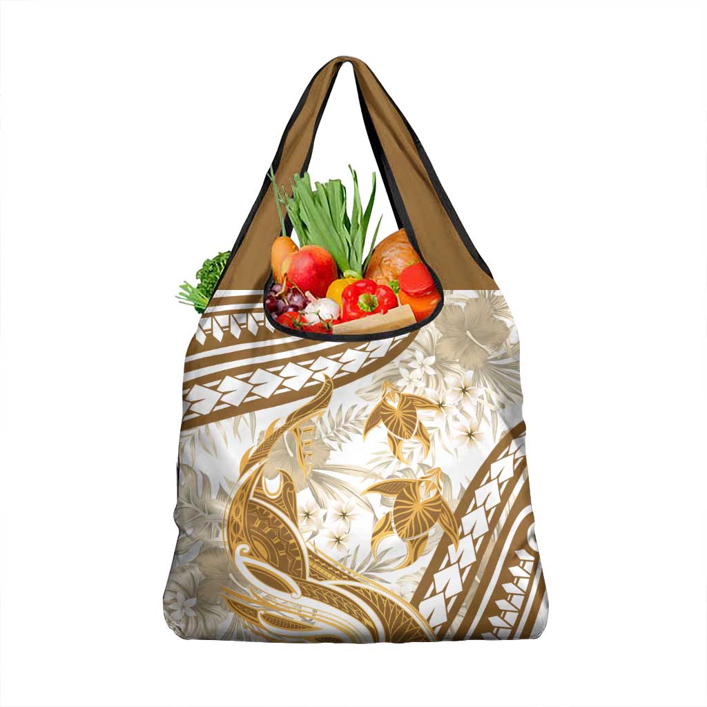 Gold Polynesia Grocery Bag Polynesian Turtle Shark Tattoo Tropical Vintage