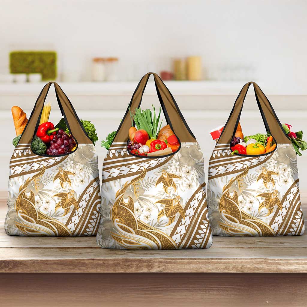 Gold Polynesia Grocery Bag Polynesian Turtle Shark Tattoo Tropical Vintage