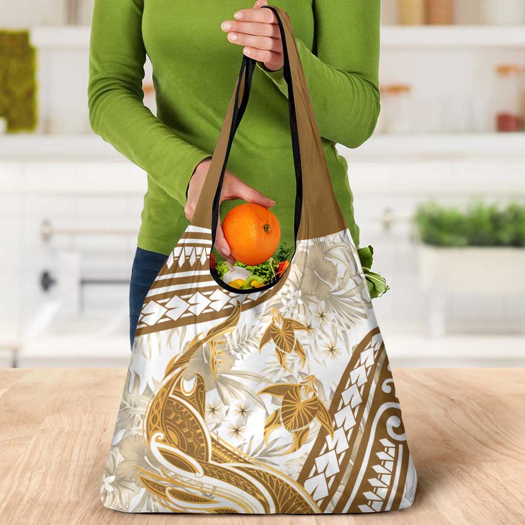 Gold Polynesia Grocery Bag Polynesian Turtle Shark Tattoo Tropical Vintage