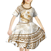 Gold Polynesia Kid Short Sleeve Dress Polynesian Turtle Shark Tattoo Tropical Vintage LT14 - Polynesian Pride