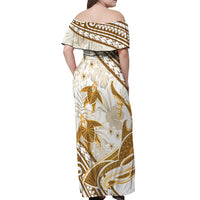 Gold Polynesia Off Shoulder Maxi Dress Polynesian Turtle Shark Tattoo Tropical Vintage LT14 - Polynesian Pride