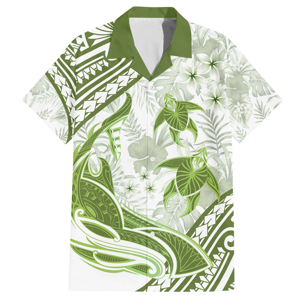 Lime Green Polynesia Family Matching Long Sleeve Bodycon Dress and Hawaiian Shirt Polynesian Turtle Shark Tattoo Tropical Vintage LT14 Dad's Shirt - Short Sleeve Lime Green - Polynesian Pride