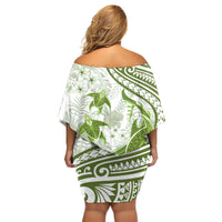 Lime Green Polynesia Family Matching Off Shoulder Short Dress and Hawaiian Shirt Polynesian Turtle Shark Tattoo Tropical Vintage LT14 - Polynesian Pride