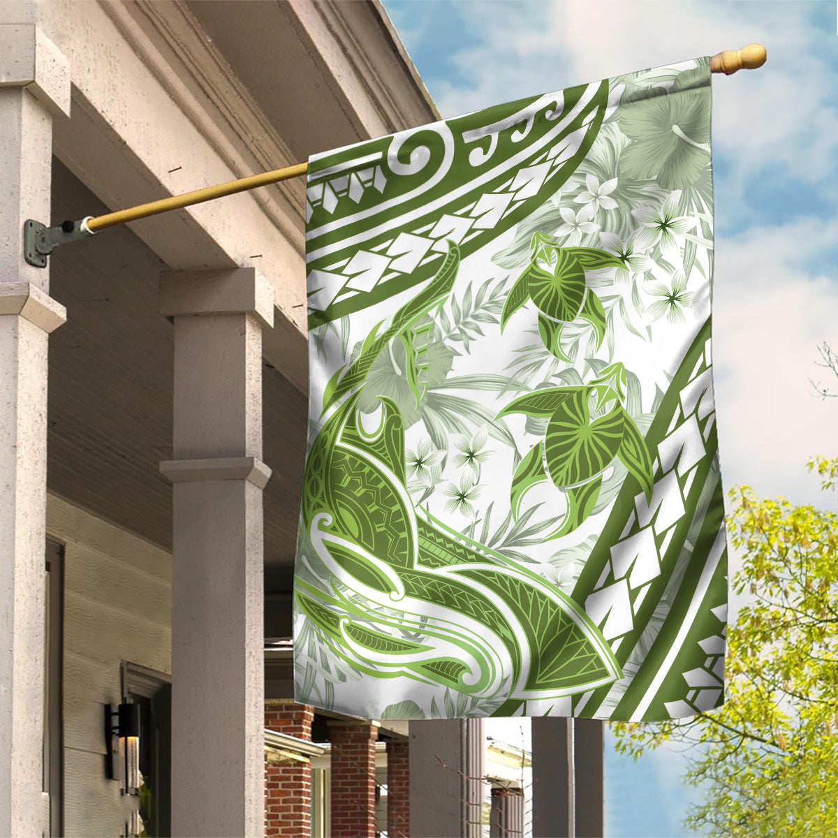 Lime Green Polynesia Garden Flag Polynesian Turtle Shark Tattoo Tropical Vintage