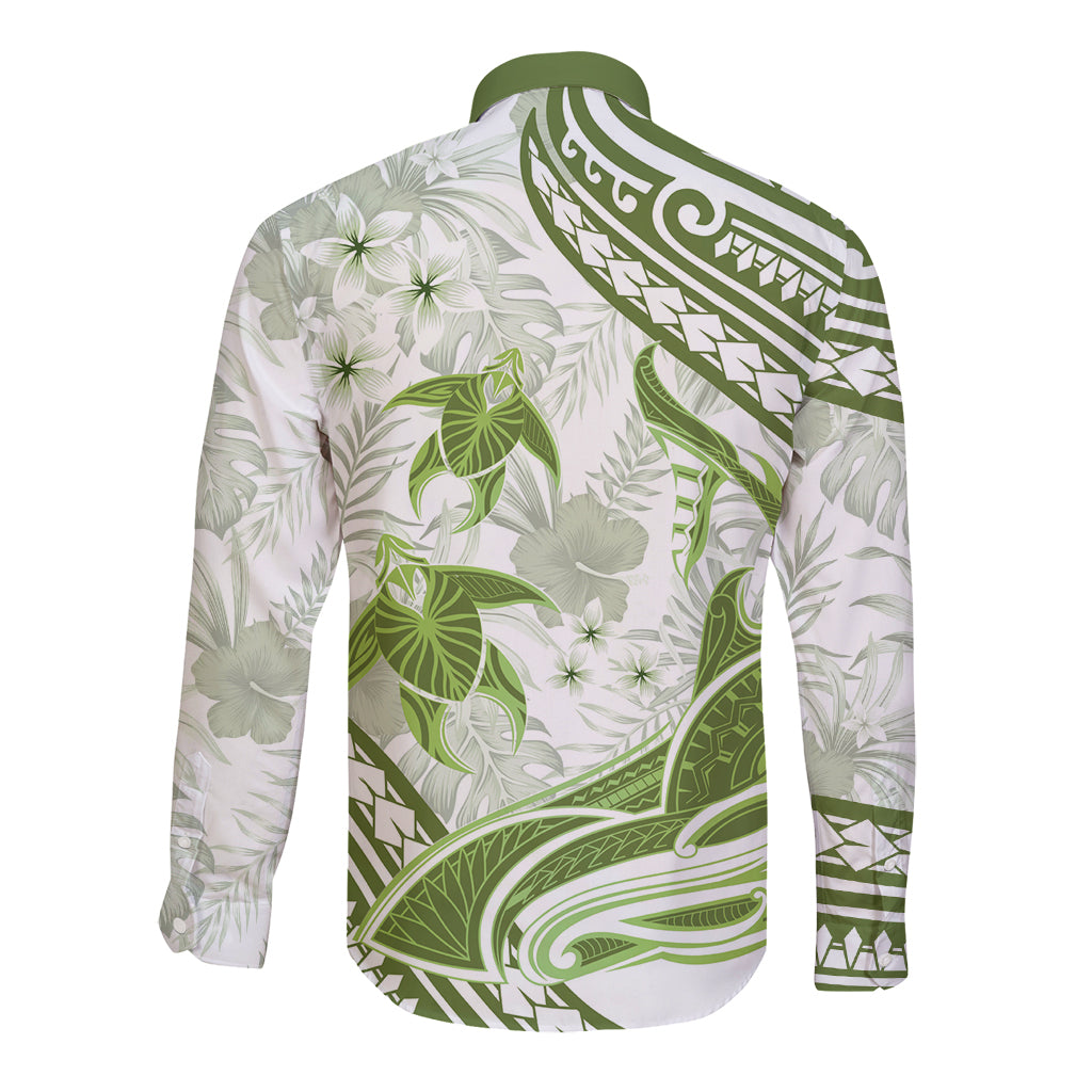 Lime Green Polynesia Long Sleeve Button Shirt Polynesian Turtle Shark Tattoo Tropical Vintage LT14 - Polynesian Pride