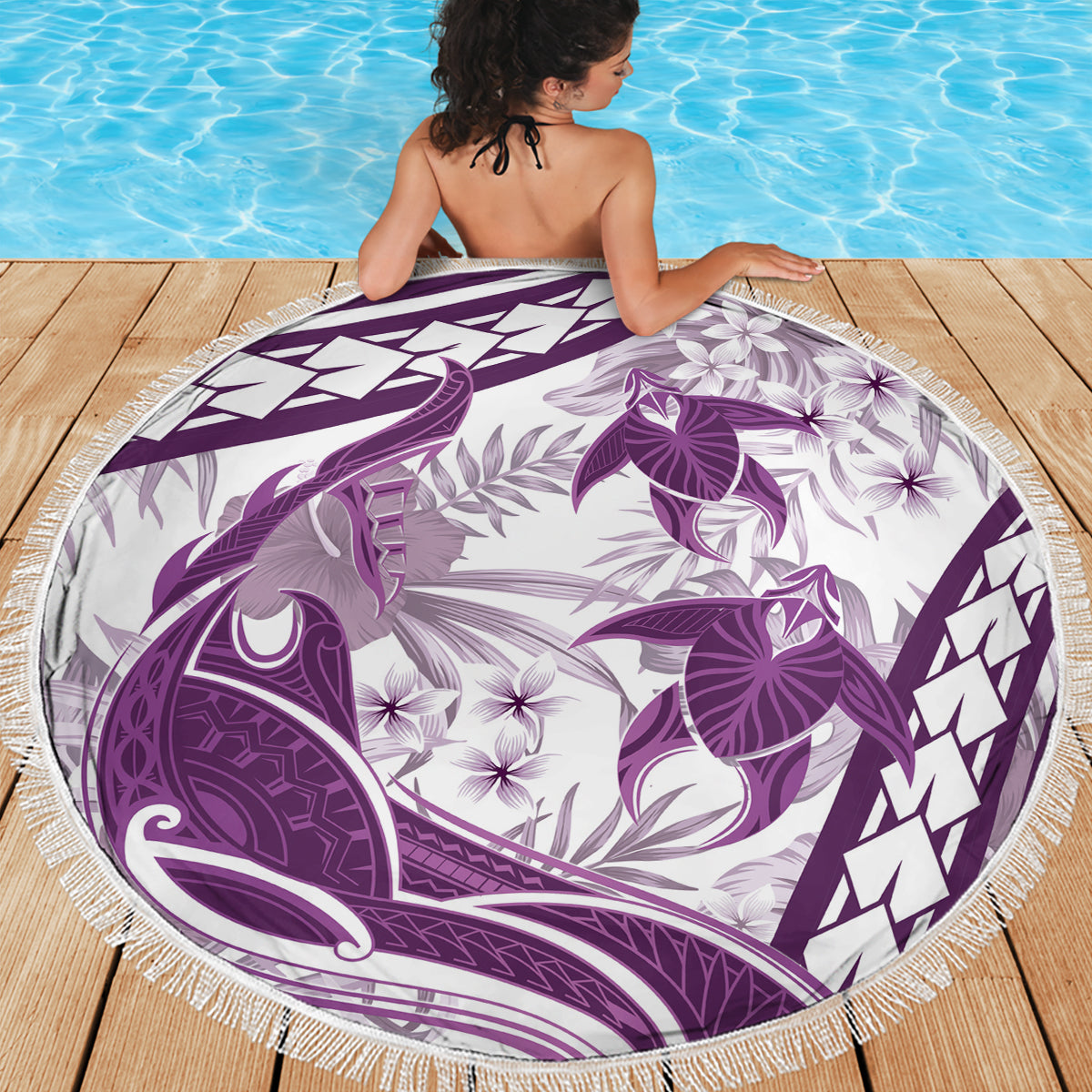 Purple Polynesia Beach Blanket Polynesian Turtle Shark Tattoo Tropical Vintage