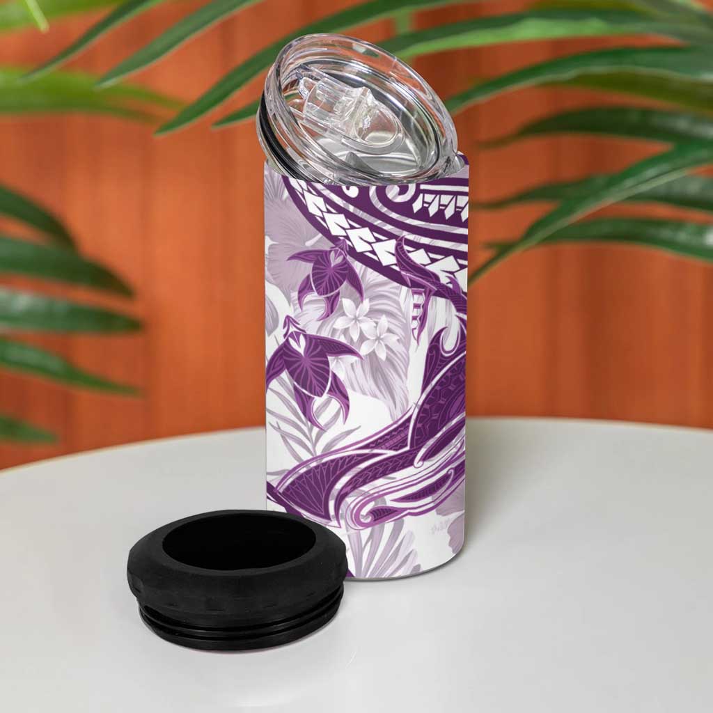 Purple Polynesia 4 in 1 Can Cooler Tumbler Polynesian Turtle Shark Tattoo Tropical Vintage