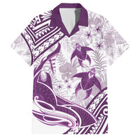 Purple Polynesia Family Matching Off Shoulder Long Sleeve Dress and Hawaiian Shirt Polynesian Turtle Shark Tattoo Tropical Vintage LT14 Dad's Shirt - Short Sleeve Purple - Polynesian Pride