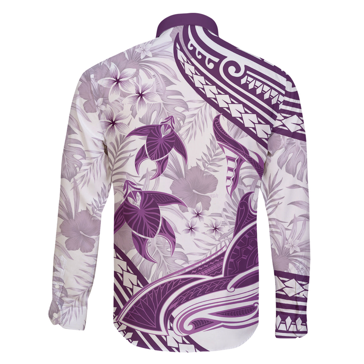 Purple Polynesia Family Matching Off Shoulder Long Sleeve Dress and Hawaiian Shirt Polynesian Turtle Shark Tattoo Tropical Vintage LT14 - Polynesian Pride