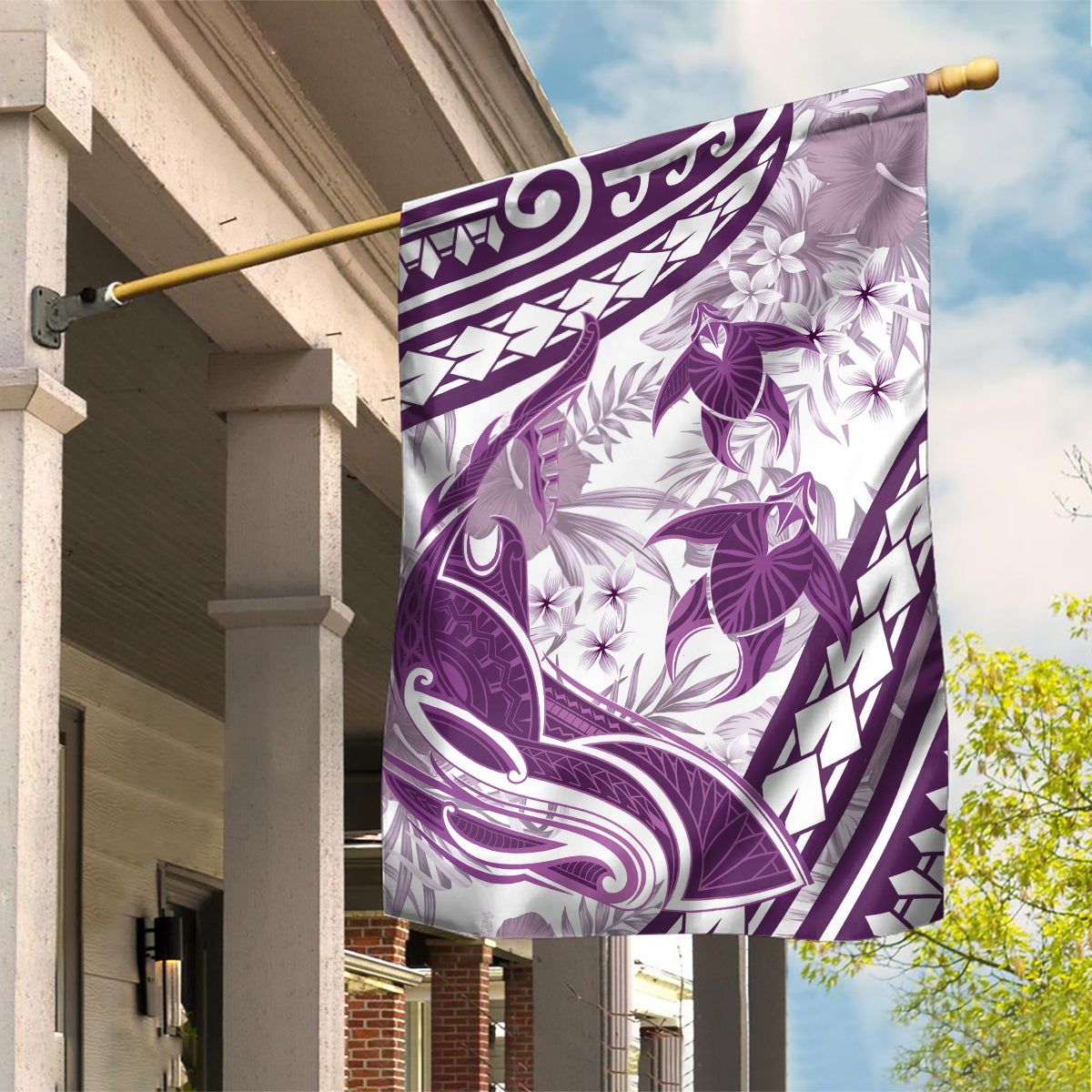 Purple Polynesia Garden Flag Polynesian Turtle Shark Tattoo Tropical Vintage