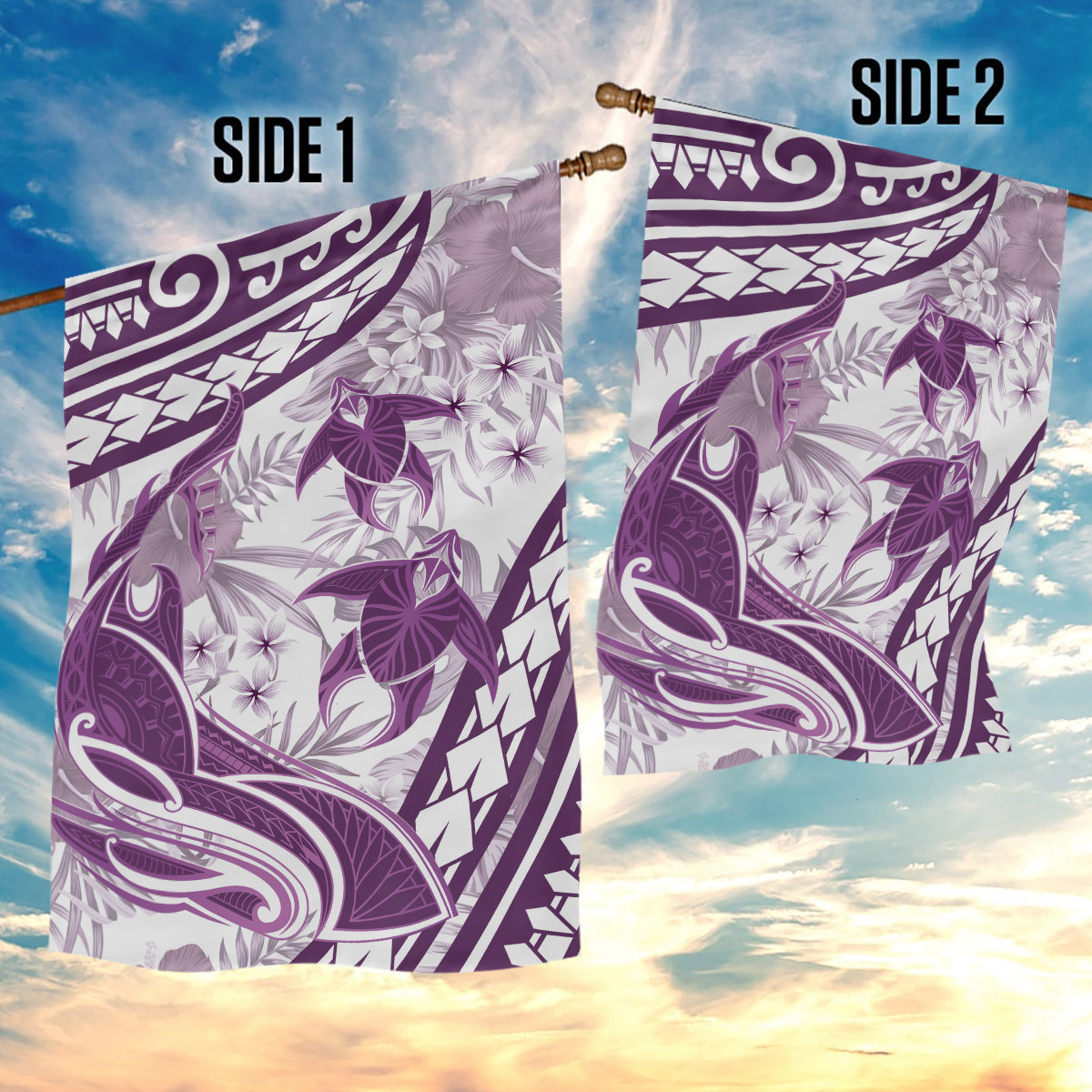 Purple Polynesia Garden Flag Polynesian Turtle Shark Tattoo Tropical Vintage
