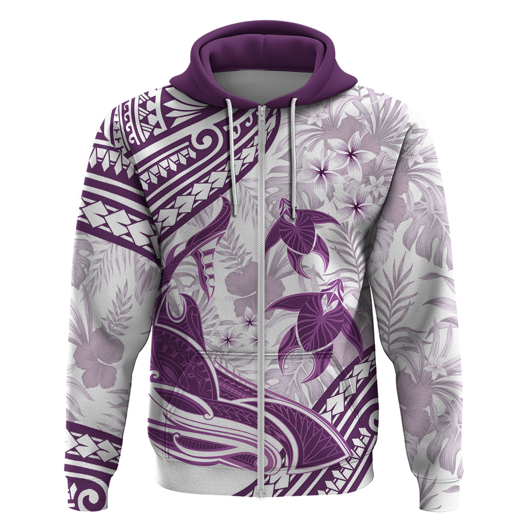 Purple Polynesia Hoodie Polynesian Turtle Shark Tattoo Tropical Vintage LT14 Zip Hoodie Purple - Polynesian Pride