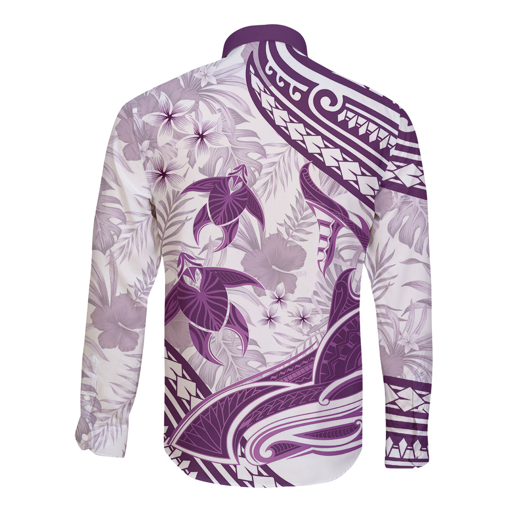 Purple Polynesia Long Sleeve Button Shirt Polynesian Turtle Shark Tattoo Tropical Vintage LT14 - Polynesian Pride
