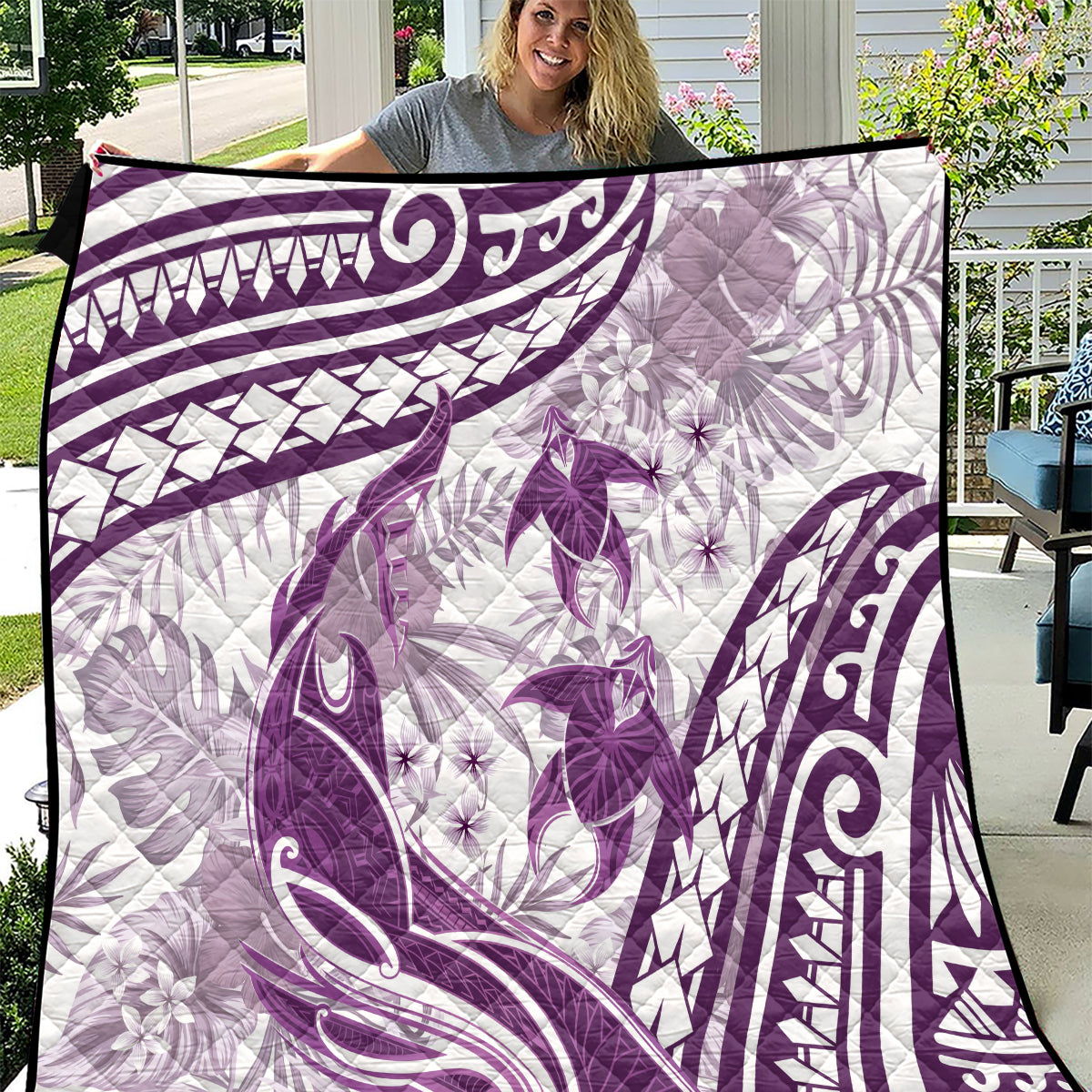 Purple Polynesia Quilt Polynesian Turtle Shark Tattoo Tropical Vintage LT14 Purple - Polynesian Pride