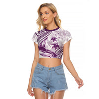 Purple Polynesia Raglan Cropped T Shirt Polynesian Turtle Shark Tattoo Tropical Vintage LT14 Female Purple - Polynesian Pride