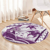 Purple Polynesia Round Carpet Polynesian Turtle Shark Tattoo Tropical Vintage