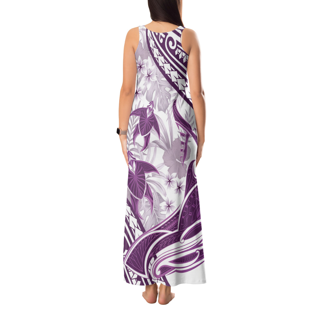 Purple Polynesia Tank Maxi Dress Polynesian Turtle Shark Tattoo Tropical Vintage LT14 - Polynesian Pride