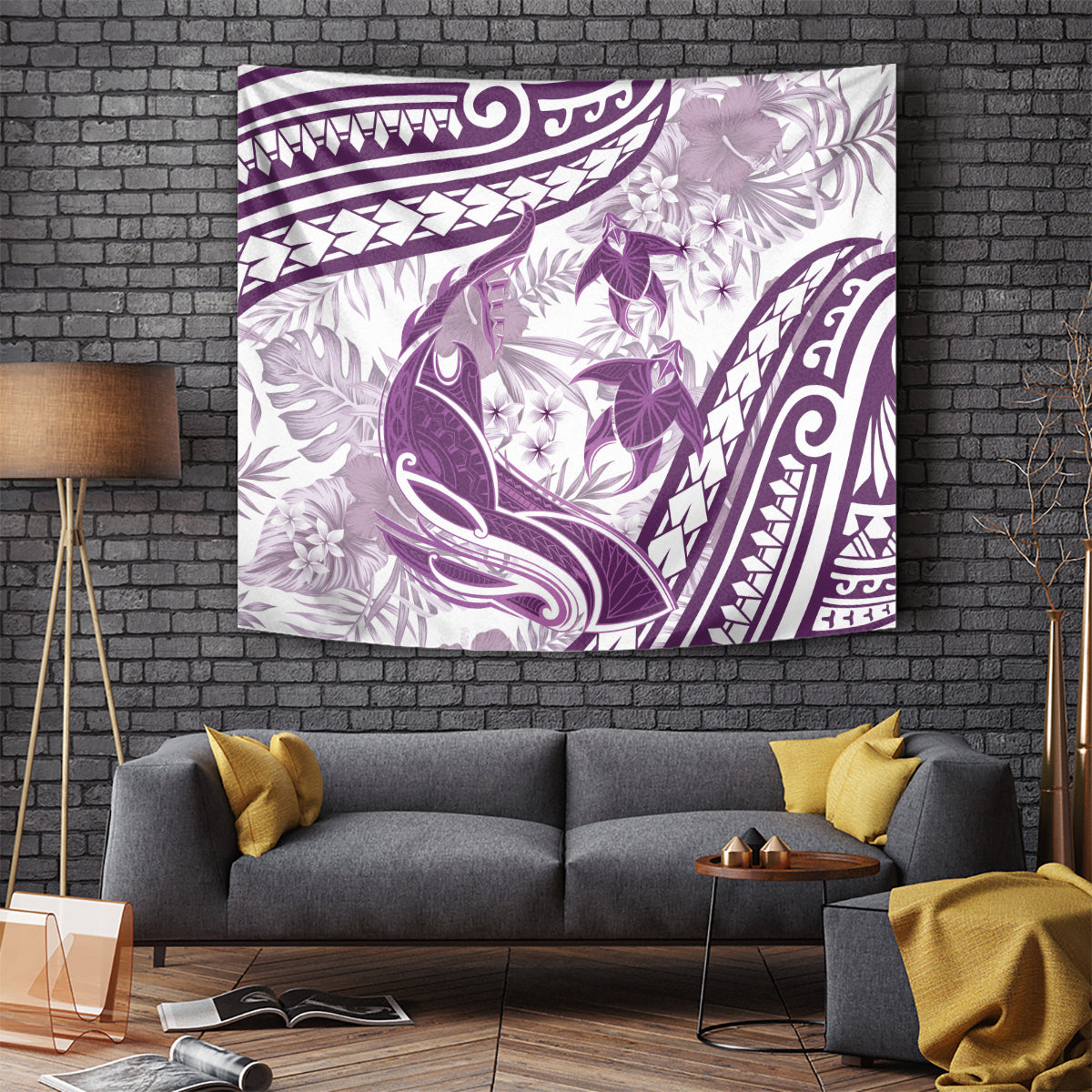 Purple Polynesia Tapestry Polynesian Turtle Shark Tattoo Tropical Vintage