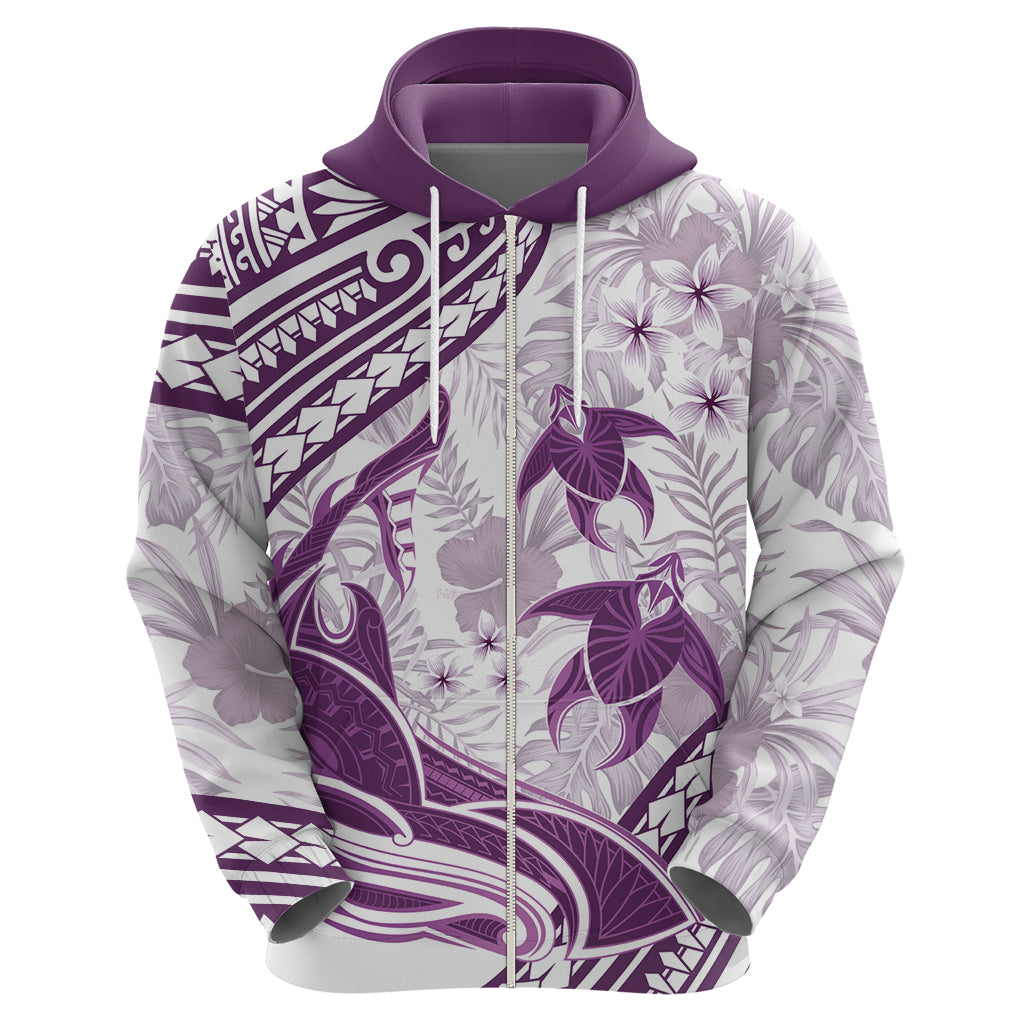 Purple Polynesia Zip Hoodie Polynesian Turtle Shark Tattoo Tropical Vintage LT14 - Polynesian Pride