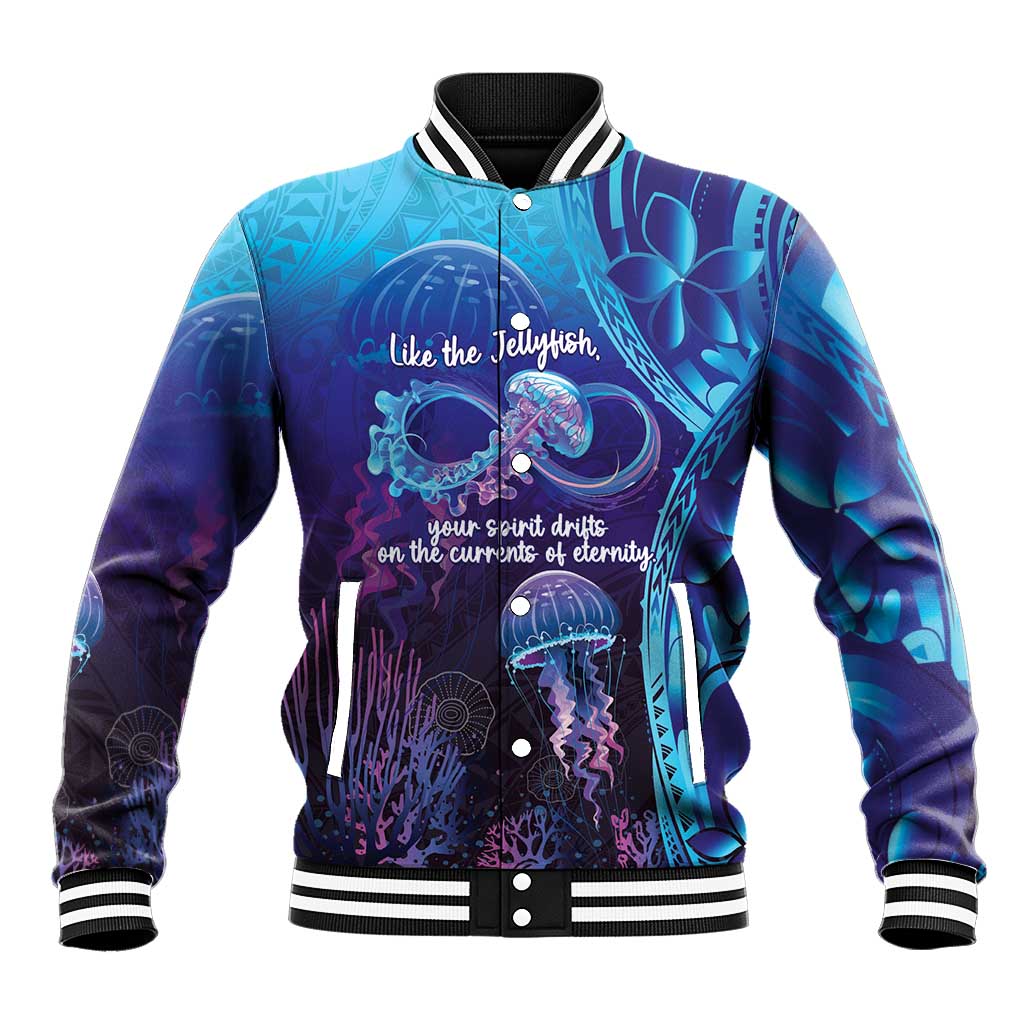 Polynesia Jellyfish Memorial Personalised Baseball Jacket Infinity Jellies Polynesian Pattern