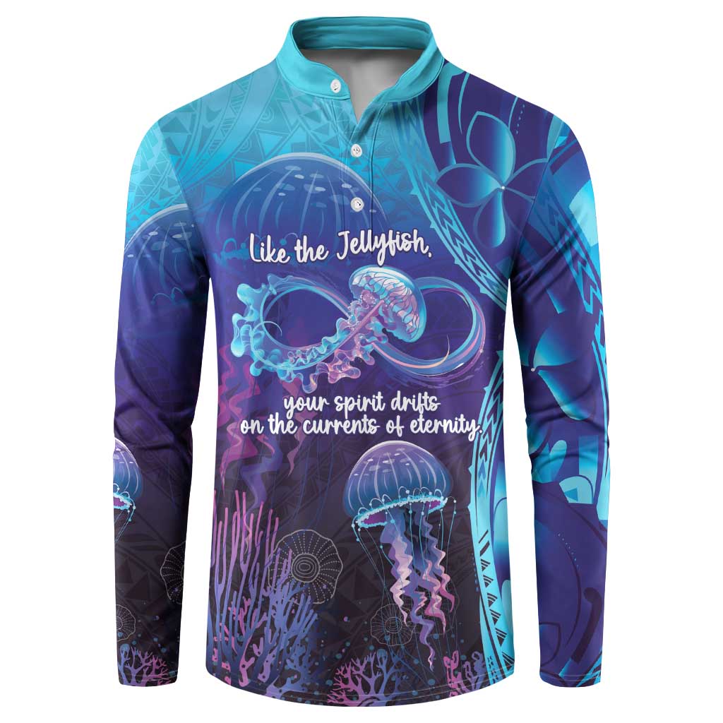 Polynesia Jellyfish Memorial Personalised Button Sweatshirt Infinity Jellies Polynesian Pattern