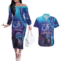 Polynesia Jellyfish Memorial Personalised Couples Matching Off The Shoulder Long Sleeve Dress and Hawaiian Shirt Infinity Jellies Polynesian Pattern
