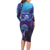 Polynesia Jellyfish Memorial Personalised Family Matching Long Sleeve Bodycon Dress and Hawaiian Shirt Infinity Jellies Polynesian Pattern