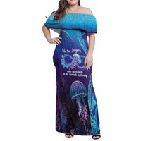 Polynesia Jellyfish Memorial Personalised Family Matching Off Shoulder Maxi Dress and Hawaiian Shirt Infinity Jellies Polynesian Pattern