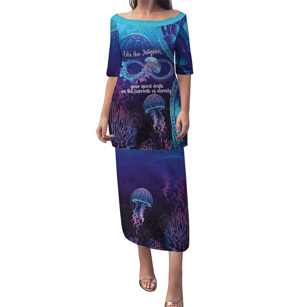 Polynesia Jellyfish Memorial Personalised Family Matching Puletasi and Hawaiian Shirt Infinity Jellies Polynesian Pattern
