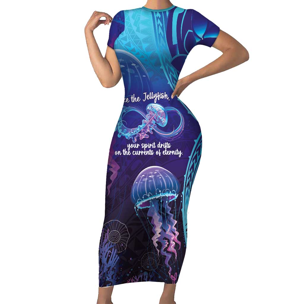 Polynesia Jellyfish Memorial Personalised Family Matching Short Sleeve Bodycon Dress and Hawaiian Shirt Infinity Jellies Polynesian Pattern