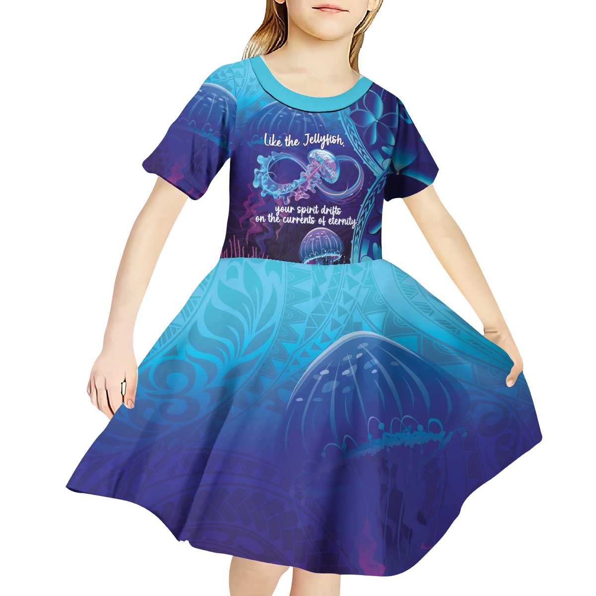 Polynesia Jellyfish Memorial Personalised Kid Short Sleeve Dress Infinity Jellies Polynesian Pattern