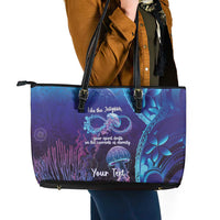 Polynesia Jellyfish Memorial Personalised Leather Tote Bag Infinity Jellies Polynesian Pattern