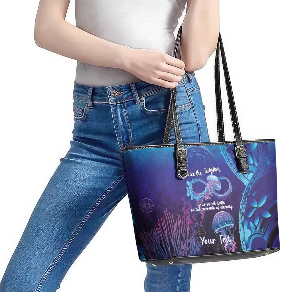 Polynesia Jellyfish Memorial Personalised Leather Tote Bag Infinity Jellies Polynesian Pattern