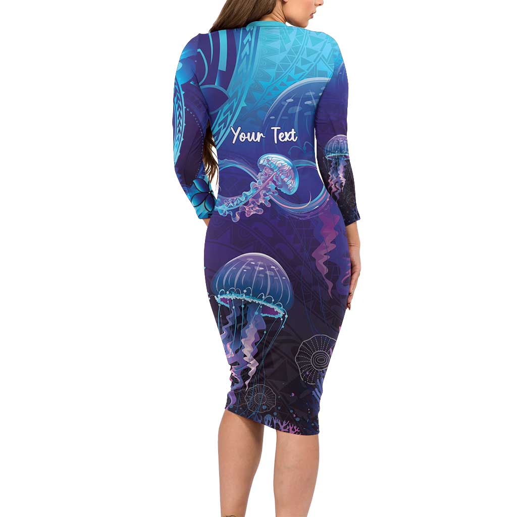 Polynesia Jellyfish Memorial Personalised Long Sleeve Bodycon Dress Infinity Jellies Polynesian Pattern