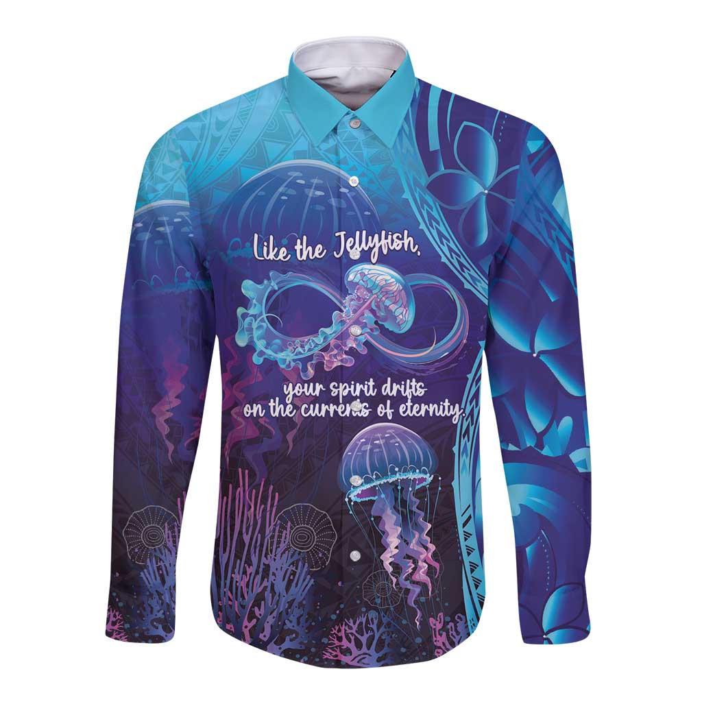 Polynesia Jellyfish Memorial Personalised Long Sleeve Button Shirt Infinity Jellies Polynesian Pattern