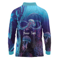 Polynesia Jellyfish Memorial Personalised Long Sleeve Polo Shirt Infinity Jellies Polynesian Pattern