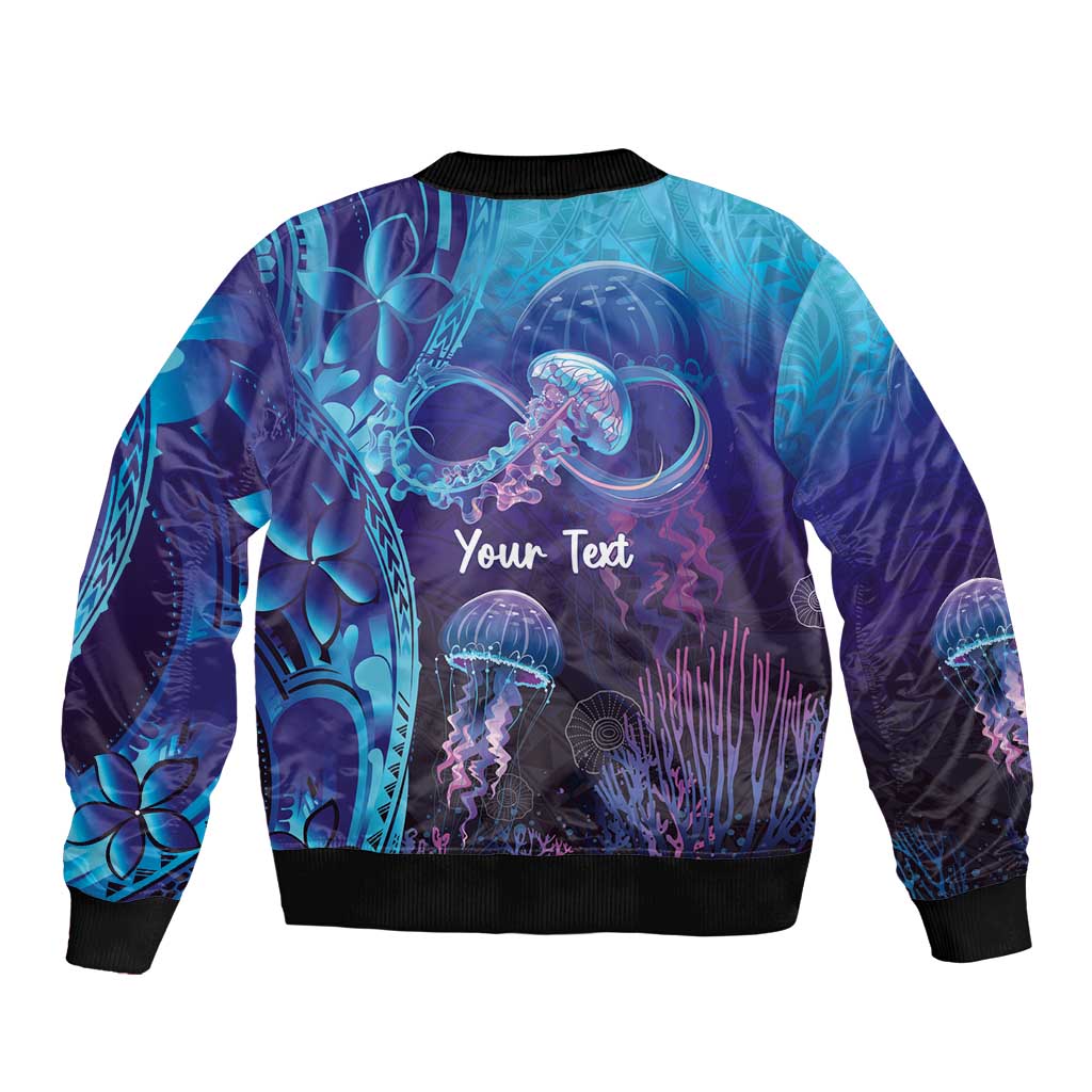 Polynesia Jellyfish Memorial Personalised Sleeve Zip Bomber Jacket Infinity Jellies Polynesian Pattern