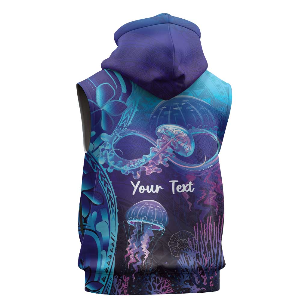 Polynesia Jellyfish Memorial Personalised Sleeveless Hoodie Infinity Jellies Polynesian Pattern